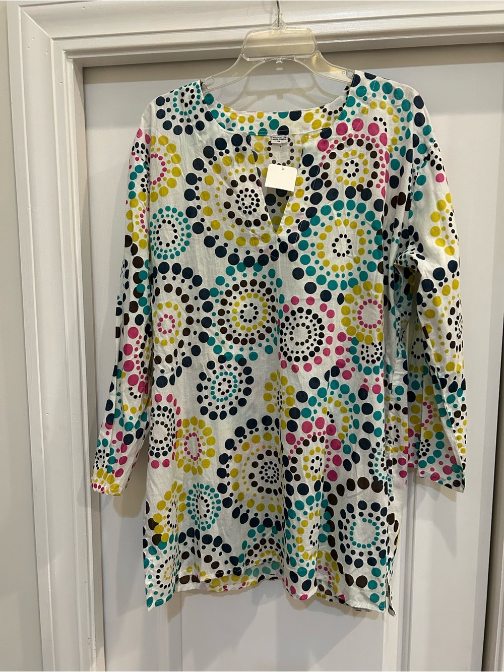 Womenβs White Multicolor Dot-Print Long Sleeve Top